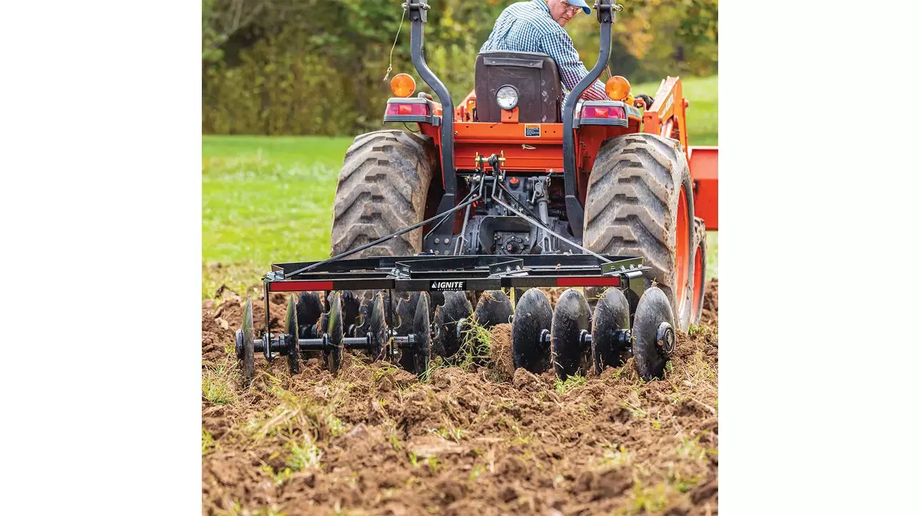 Ignite Attachments 3-Point Disc Harrow | Model DH72 | Working Width 72″ | Cultivation Width 75″ | Horsepower 22-40 HP | For Tractors