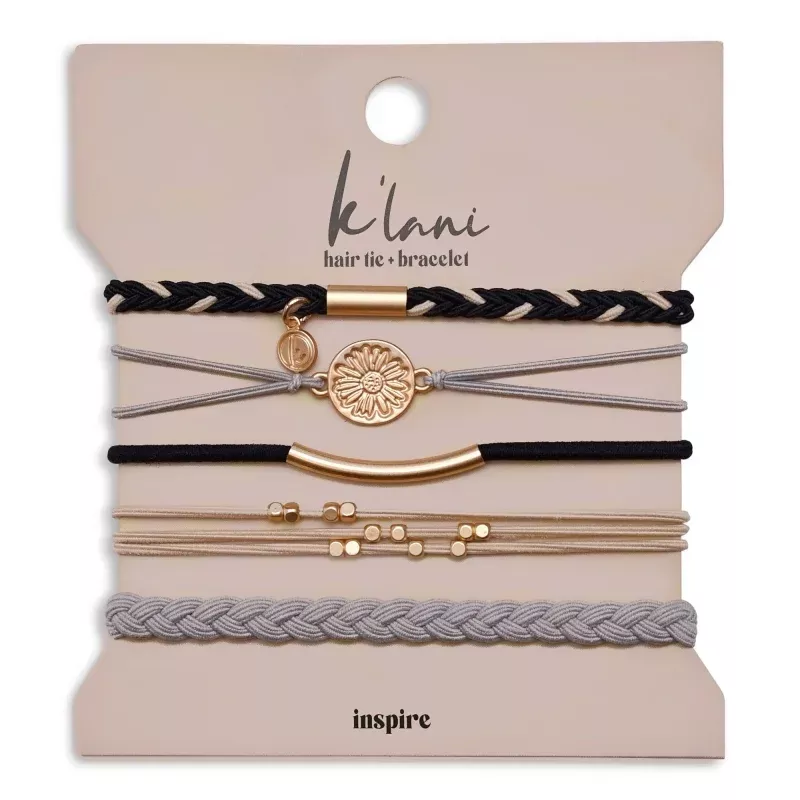 Inspire Grey & Black with Gold Flower Accent Hair Tie Bracelets