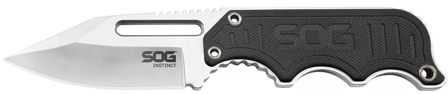 Instinct2.30″ Fixed Clip Point Plain Satin Polished 5Cr15MoV SS Blade Black/Silver G10/SS Handle Includes Sheath