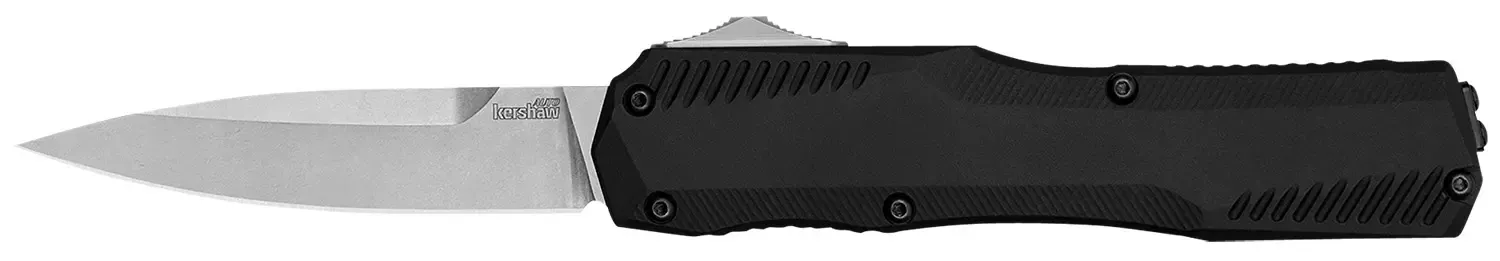 Kershaw Livewire 3.30″ OTF Spear Point Plain Stonewashed CPM 20V SS Blade Textured Black Anodized Aluminum Handle