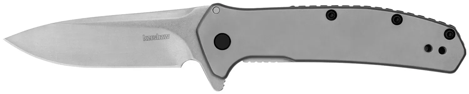 Kershaw Outcome 2.80″ Folding Clip Point Plain Stonewashed SS Blade Bead Blasted Stainless Steel Handle