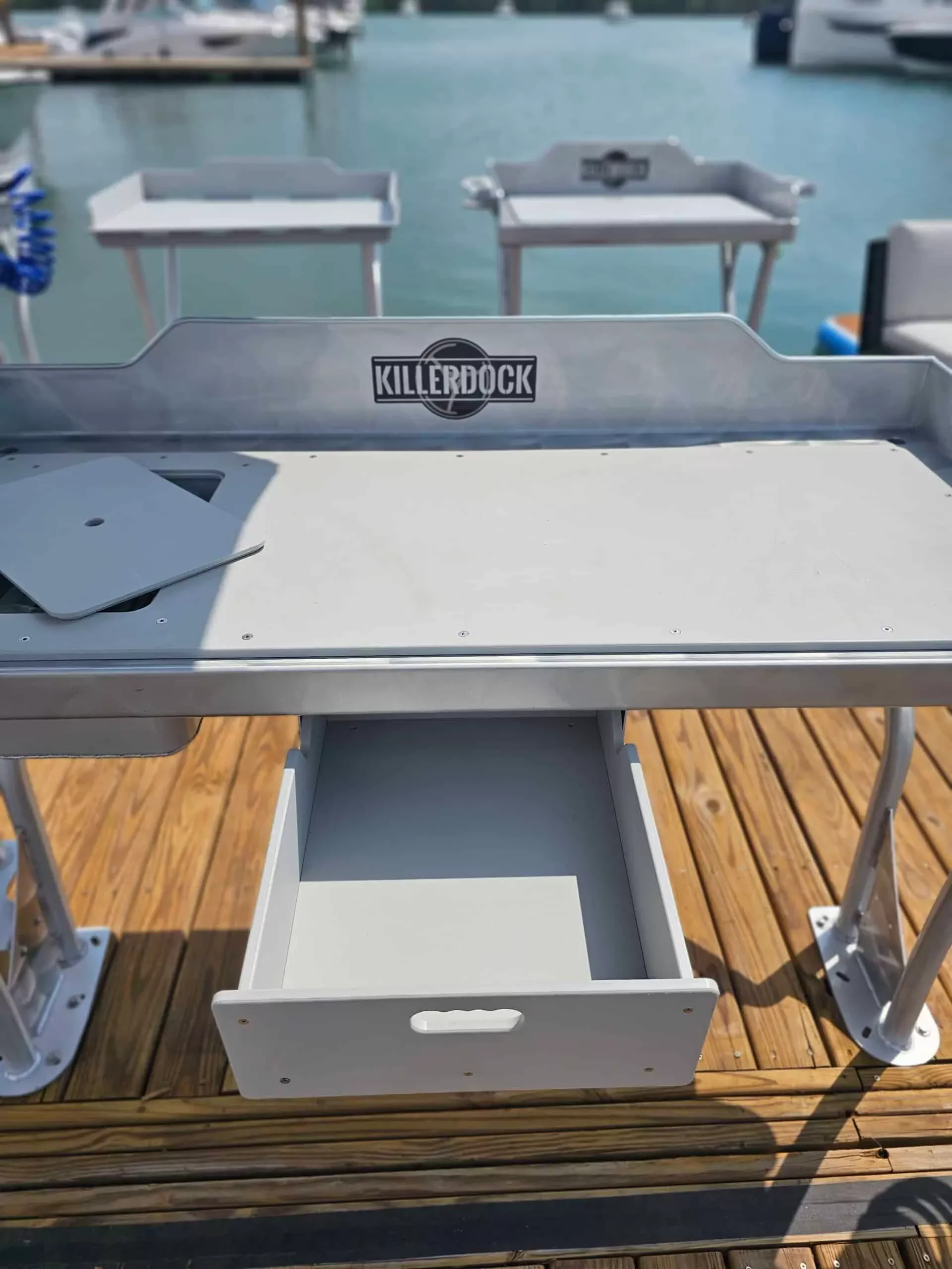 Killer Dock Under Mount Drawer | Model 16″x19.5″x5″ | Marine Grade Aluminum | For Fish Cleaning Stations & Outdoor Use