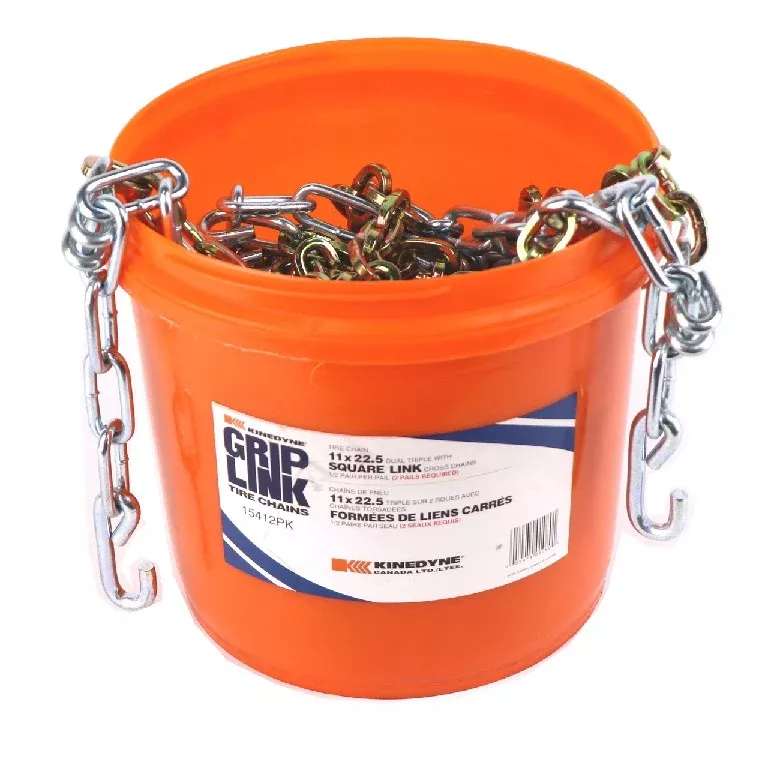 Kinedyne Grip Link Tire Chains | 15413PK | 11 x 24.5 Tire Size | Dual-Triple Square Link Cross Chains | For Semi-Truck Highway Snow & Ice Traction