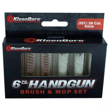 KleenBore 9-SET 6-Piece Handgun Brush & Mop Cleaning Set for .357/.38 Cal/9mm