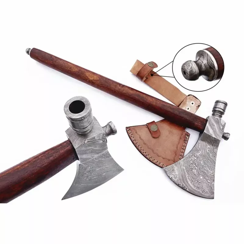 Late-Era Viking Skeggx Utility Axe with Pattern-Welded Damascus Blade and Smoked Hardwood Handle