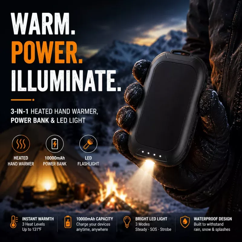 LITEGUEST 3-in-1 Heated Hand WarmerPower Bank & LED Light
