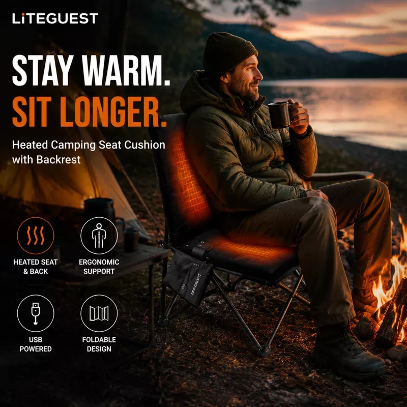 LITEGUEST Heated Outdoor Seat Cushion with BackrestWarm for Camping