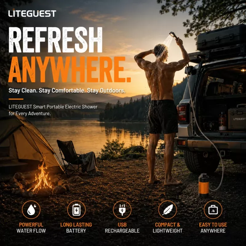 LITEGUEST Smart Portable Electric ShowerRechargeable Camping Shower