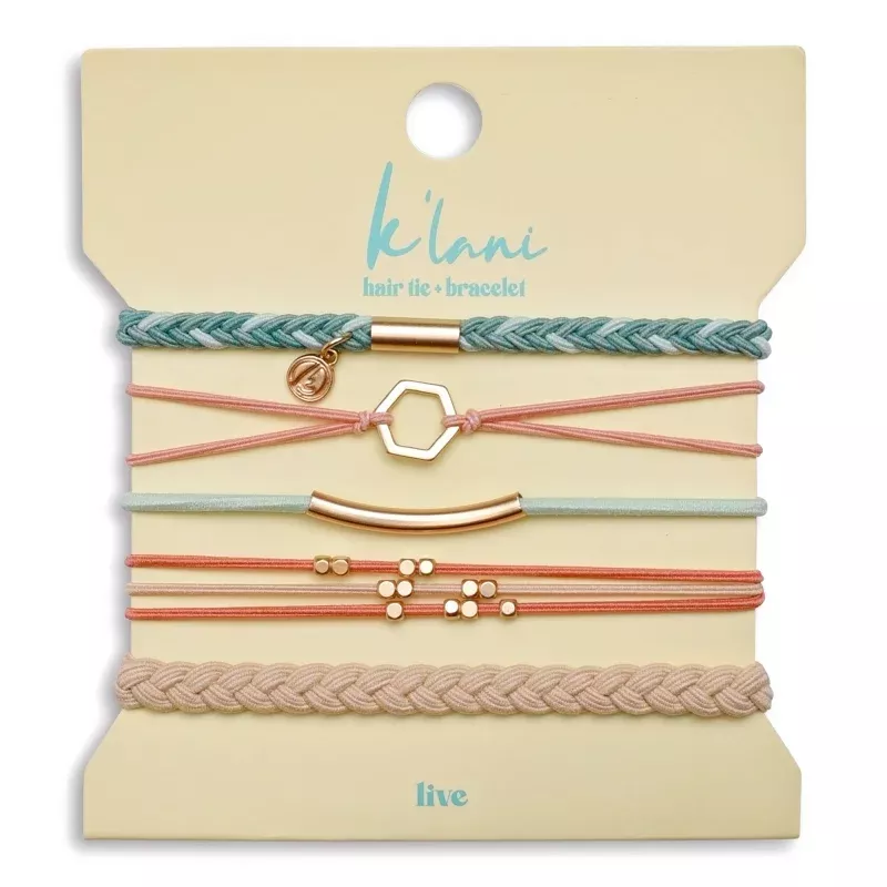 Live Teal & Coral with Gold Accent Hair Tie Bracelets