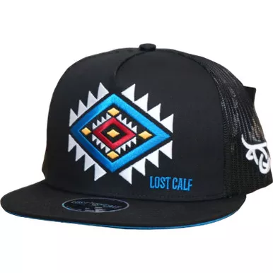 LOST CALF Bullseye Black Flat Cap (LCF00015)