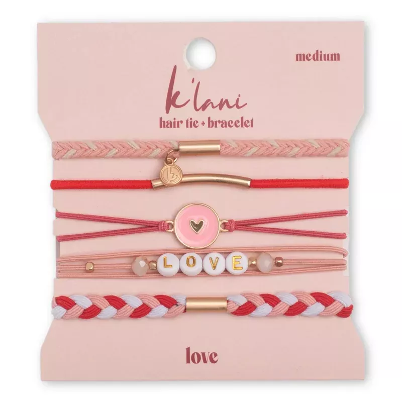 Love Pink & Red with Hearts Hair Tie Bracelets
