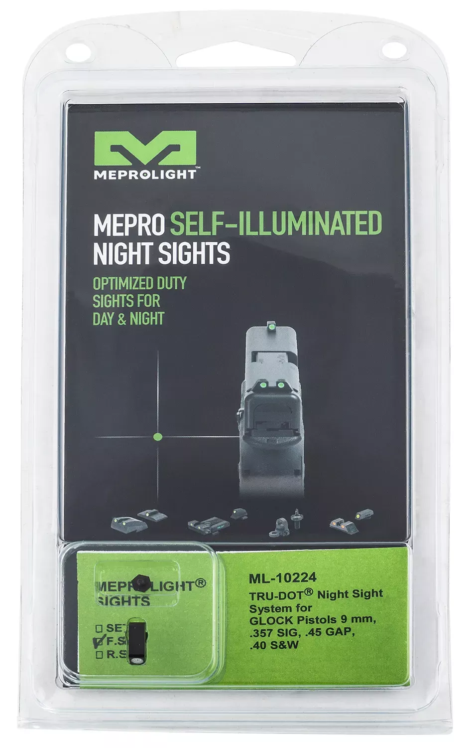 Meprolight 102243107 Mepro Tru-Dot R4E Optimized Duty Sights Fixed Tritium Green Black Frame for Glock