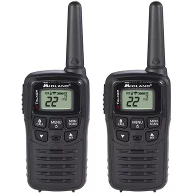 Midland T10 X-Talker Two-Way Radio, 22 Channels, 20-Mile Range, Black, 2 Pack