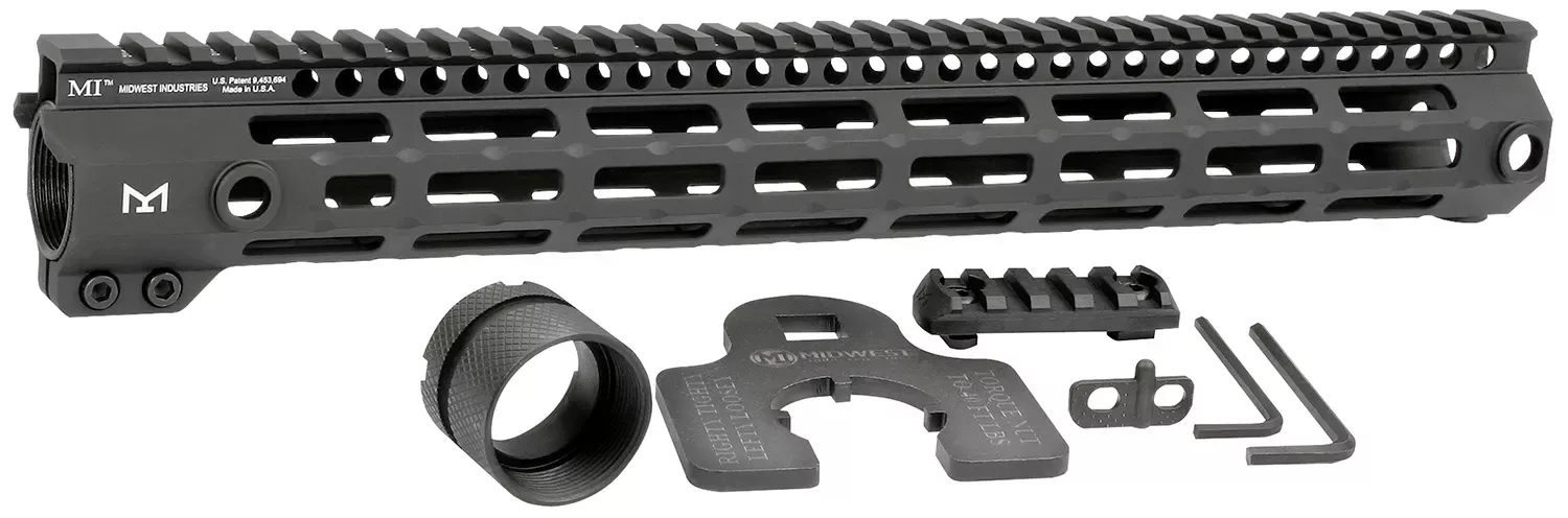 Midwest IndustriesTactical G4M Handguard AR-15 Black Hardcoat Anodized Black 15' 6061-T6 Aluminum M-LOK