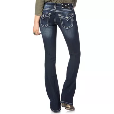 MISS ME Loose Saddle Stitch Border Bootcut Jeans (JS5014B58)