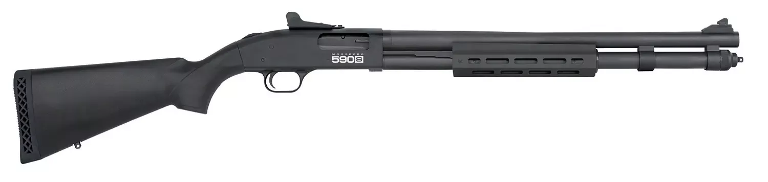 Mossberg 590S Shockwave 12 Gauge with 20" Matte Blued Barrel, 3" Chamber (1.75" Shells), 13+1 Capacity, Black Anodized Metal Finish & Black Synthetic Stock Right Hand (Full Size)