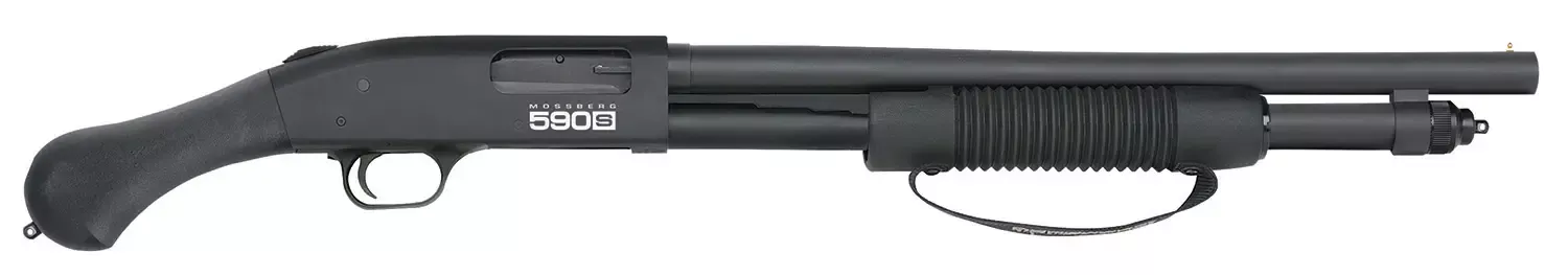 Mossberg 590S Shockwave 12Ga 18.50″ 6+1 (2.75″ Shells) 3″ Chamber Blued Barrel/Rec Black Birdshead Grip Corncob Forend 51600