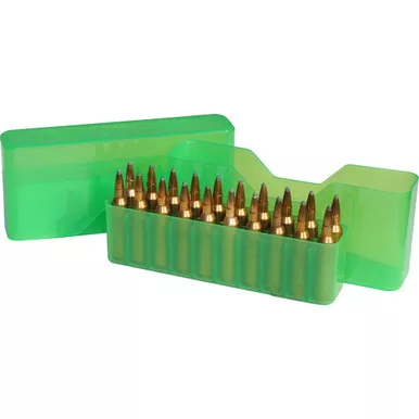 MTM J-20-L-16 Slip Top Rifle Ammunition Box for WSM 45-70 to 30-30 Caliber, Clear/Green, 20 Round