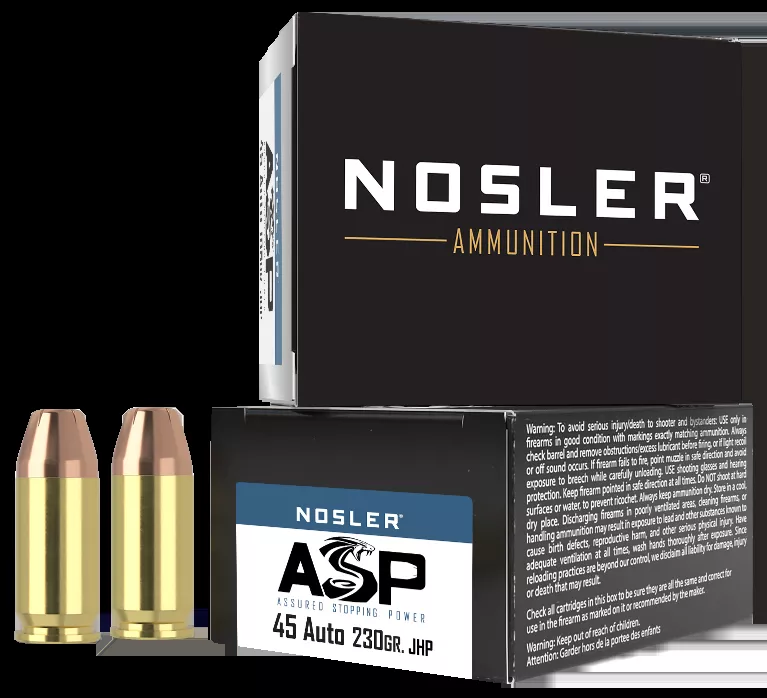 Nosler Assured Stopping Power 45 ACP 230 Gr. Jacketed Hollow Point 20/Box