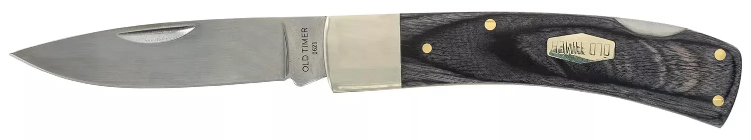 Old Timer Heritage Series Bruin 50th Anniversary 2.80″ Drop Point Plain D2 Steel Blade 3.70″ Black Wood Laminate Handle