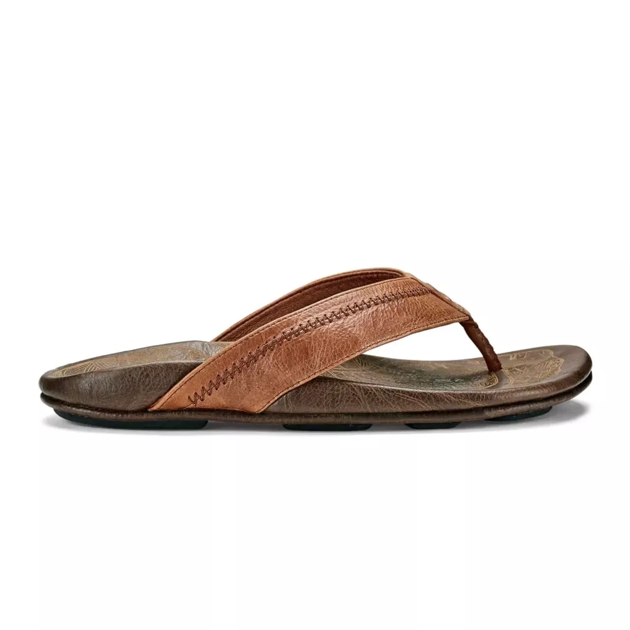 Olukai Men’s Hiapo Leather Beach Sandals – Rum/Dark Wood