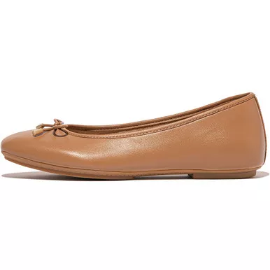 Open Box (Damaged package): FITFLOP Delicato Bow Soft Leather Ballet Flats, Color: Desert Tan, Size: 11 (HX8-A69-090)