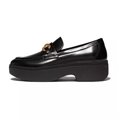Open Box (Damaged package): FITFLOP F-Luma Chunky-Snaffle Box-Leather D/Wedge Loafers, Color: Black, Size: 8 (HY3-001-060_2)