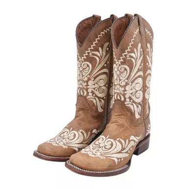 Open Box (Great condition, limited use): CORRAL Womens Tan Embroidery Sq. Toe, Size: 8.5, Width: M (L5409-LD-M-8.5)
