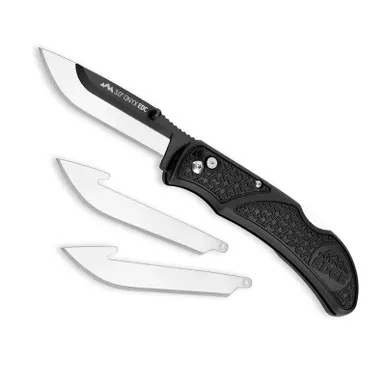 Outdoor Edge Onyx™ EDC Replaceable Blade Carry Knife 3.00" 420J2 Plain Edge Blades, Black Grivory Handle