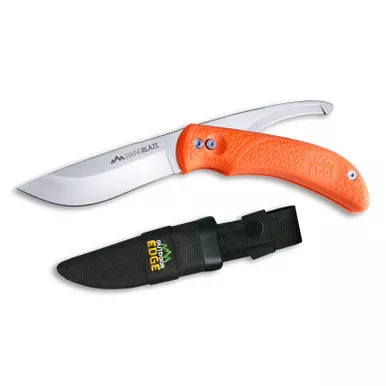 Outdoor Edge SwingBlade Skinner/Gutting Knife, AUS-8 Blades, Orange Ruberized TPR Handle and Nylon Sheath