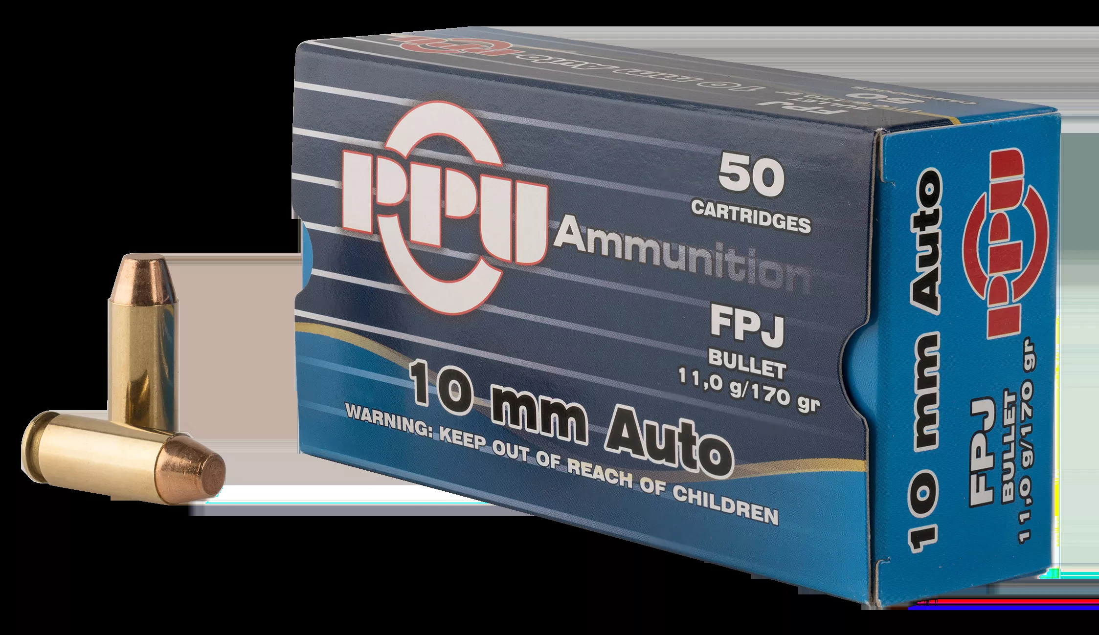 PPU Handgun 10mm Auto 170 gr Flat Point Jacketed (FPJ) 50/Box