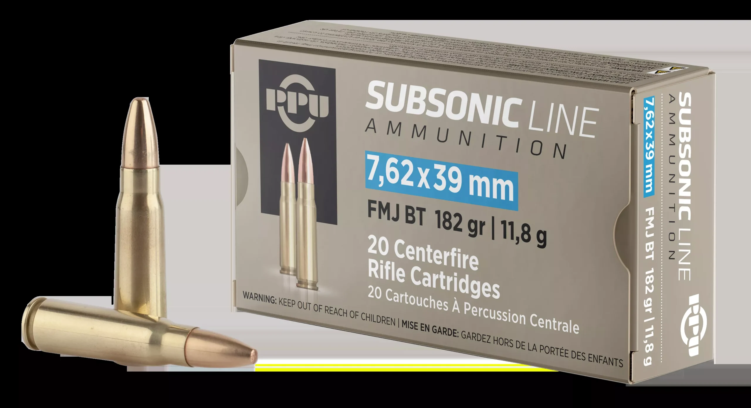 PPU Subsonic7.62x39mm 182 gr Full Metal Jacket (FMJ) 20 Bx/ 25 Cs
