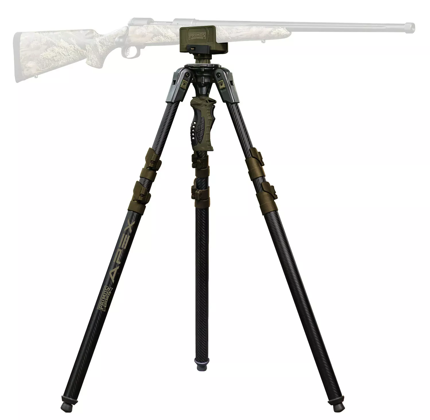 Primos Trigger Stick Apex Tripod made of Aluminum with Carbon Fiber/Flat Dark Earth Accent Finish, 28"-62"