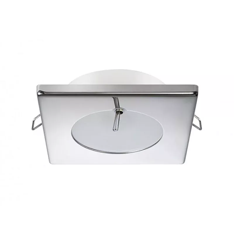 Quick Bryan CS Downlight LED –2W, IP40, Spring Mounted w/Switch – Square Stainless Bezel, Round Warm White Light