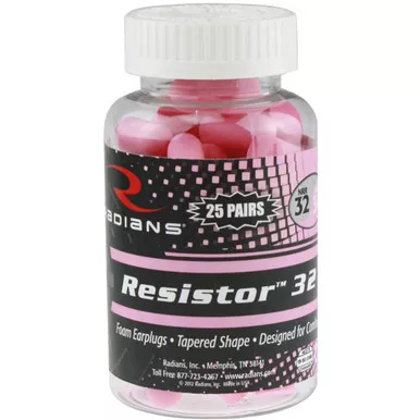 Radians FP70P/25 Resistor 32 Foam Ear Plugs Uncorded, Pink, 25 Pair/Jar