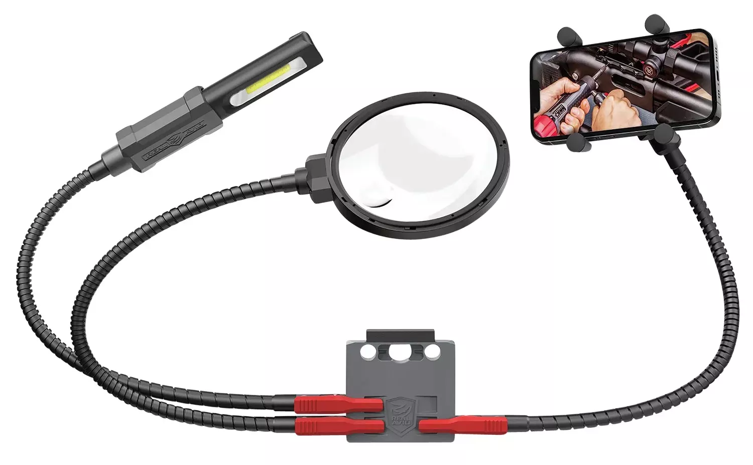 Real Avid Smart Mount Quick-Connect Includes Magnifying Glass 180 Lumen Work Light Cell Phone Holder