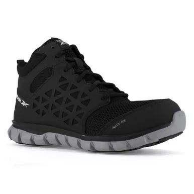 REEBOK Men's Sublite Cushion Alloy Toe Black Athletic Mid Cut Work Boots (RB4141)