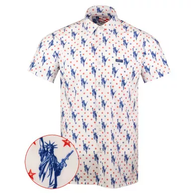 RETRO RIFLE Men's Lady Liberty Red/White/Blue Button Down Shirt (77149341)