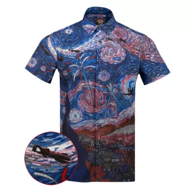 RETRO RIFLE Men's Starry Flight Red/White/Blue Button Down Shirt (63613481)