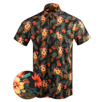 RETRO RIFLE Men's Tropics Orange/Black Button Down Shirt (65675291)