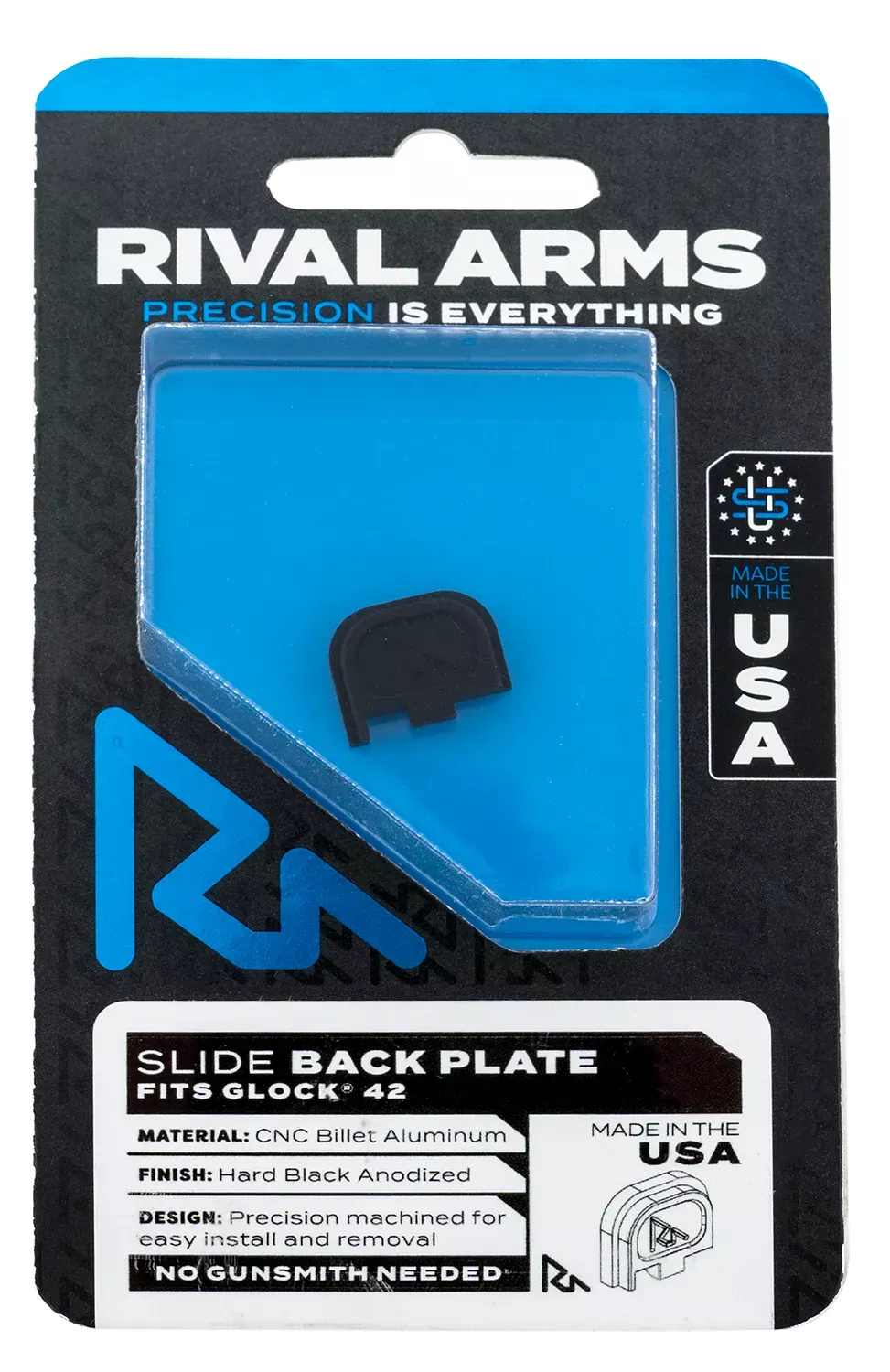 Rival Arms Slide Back Cover PlateSingle Stack Black Anodized Aluminum for Glock 42