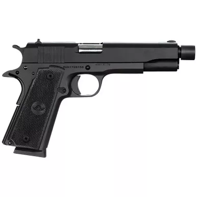 Rock Island 51473 GI Standard FS 45 ACP Caliber with 5" Barrel, 8+1 Capacity, Overall Black Parkerized Finish Steel, Beavertail Frame, Serrated Slide & Black Rubber Grip