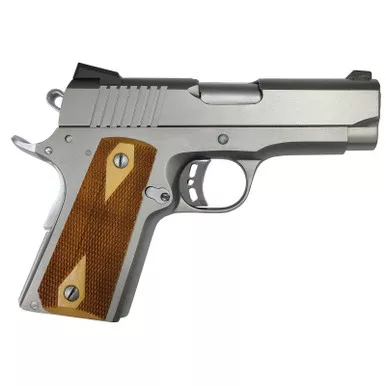 Rock Island 56829 Rock Standard CS Compact Frame 9mm Luger 8+1 3.60" Stainless Steel Barrel, Serrated Slide, Matte Stainless Steel Frame w/Beavertail, Wood Double Checkered Grip