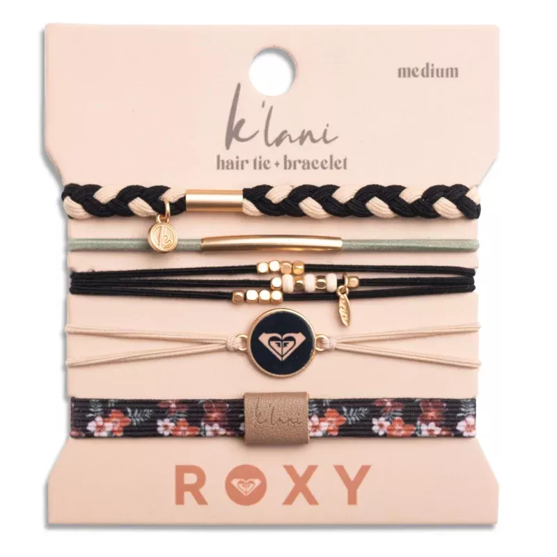 Roxy Coastal Drift Black & Neutral Beachy Vibe Hair Tie Bracelets