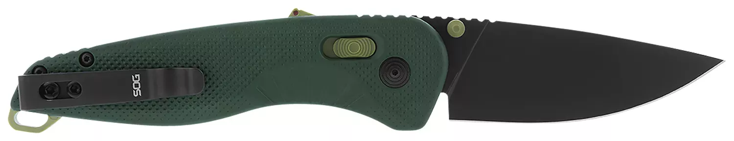 S.O.G Aegis AT 3.13″ Folding Drop Point Plain Black TiNi Cryo D2 Steel Blade/Forest w/Moss Accents GRN Handle