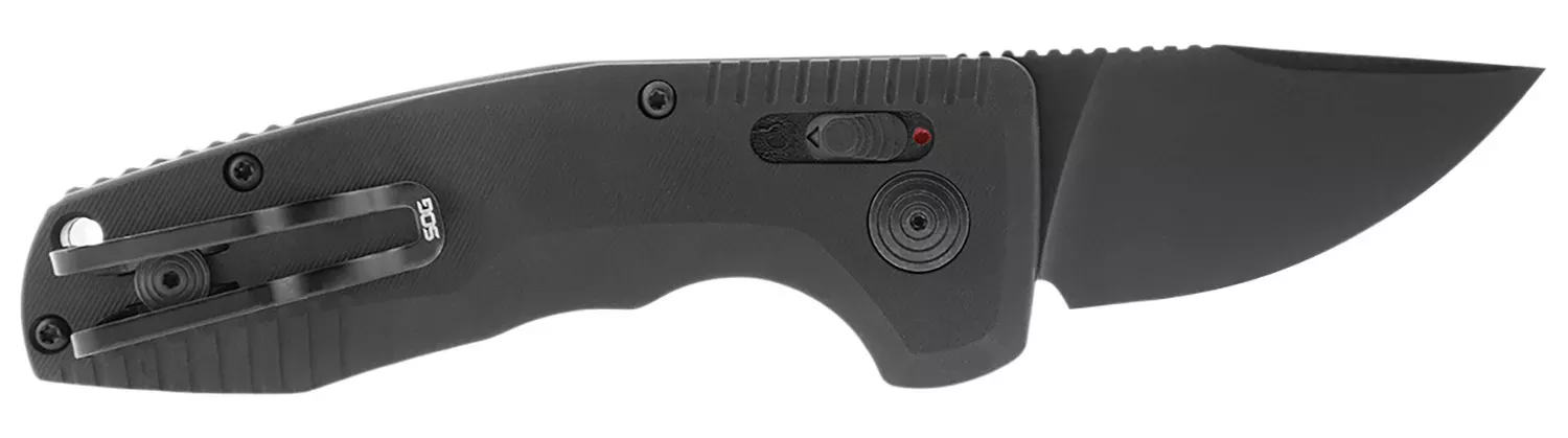 S.O.G TAC Auto Compact *CA 1.96" Folding Straight Back Plain Black TiNi Cryo D2 Steel Blade