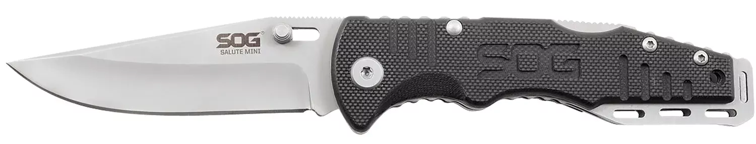 Salute Mini 3.10″ Folding Clip Point Plain Bead Blasted 8Cr13MoV SS Blade Black G10 Handle Includes Pocket Clip