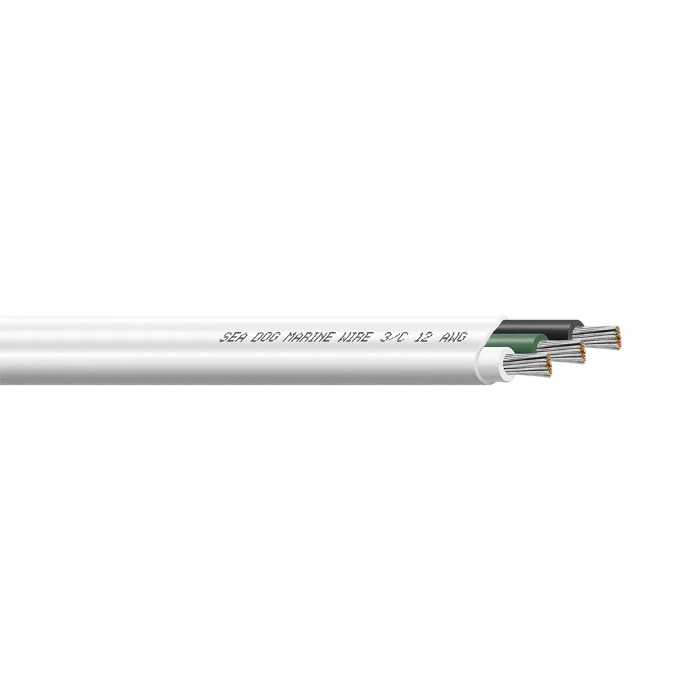 Sea-Dog 12/3 AWG Flat Triplex Wire – White/Green/Black – 100′ [8012302]