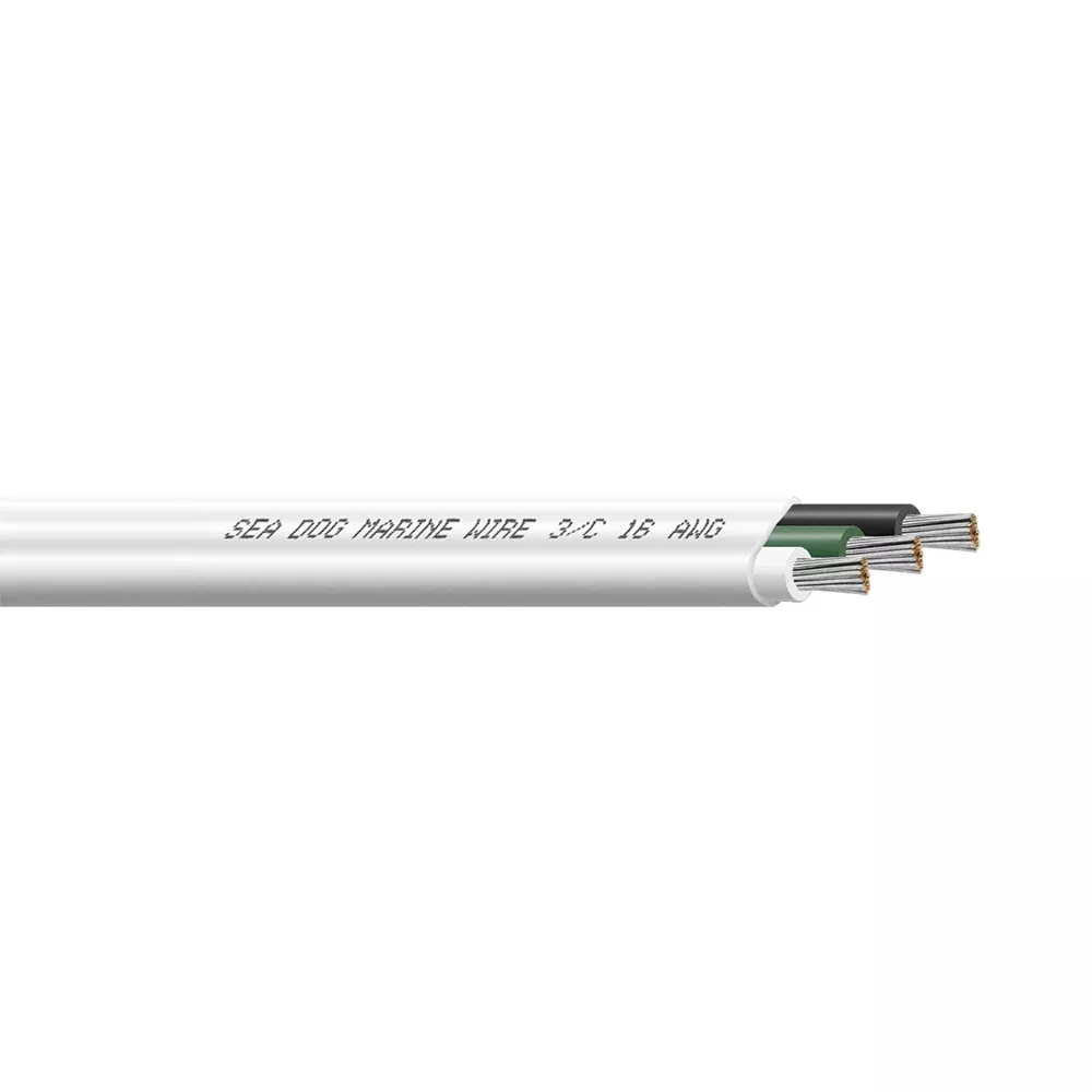 Sea-Dog 16/3 AWG Flat Triplex Wire – White/Green/Black – 500′ [8016307]