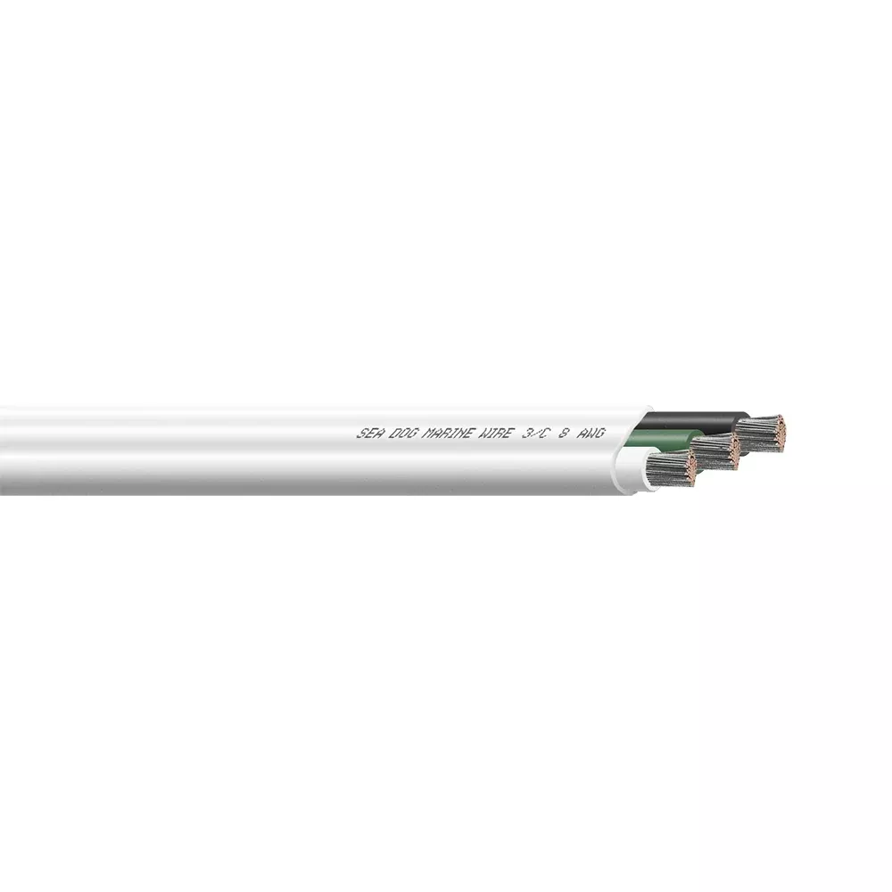 Sea-Dog 8/3 AWG Flat Triplex Wire – White/Green/Black – 50′ [8008301]